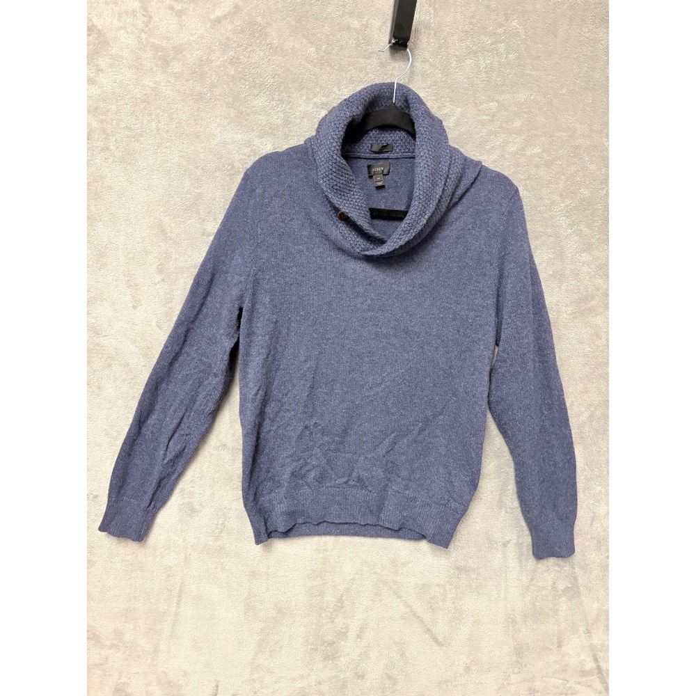 J Crew Slim‎ Fit Blue Knit Cowl Neck Sweater Mens Medium Wool Blend